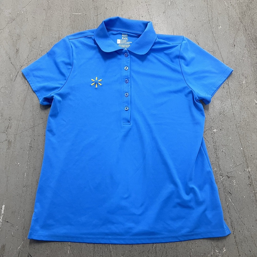 Walmart Womens Employee Polo Shirt Size Large Blue Uniform Workwear Short Sleeve